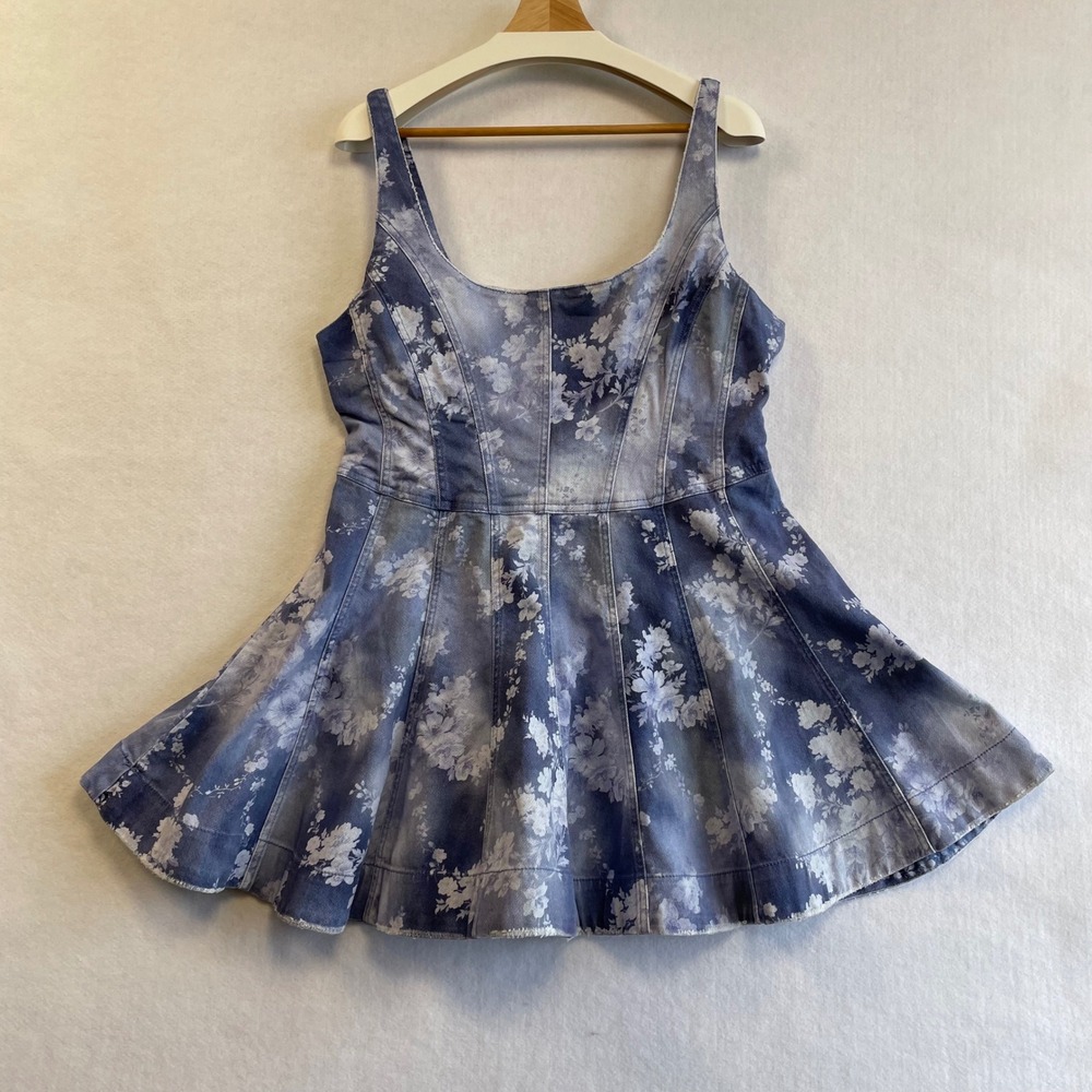 LoveShackFancy Piero Mini Dress Bluebell Cloud Floralโ Denim Blue Womens 6 New